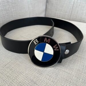 BMW Logo Belt Buckle with Adidas Black Leather Belt Car Motorcycle Enthusiast